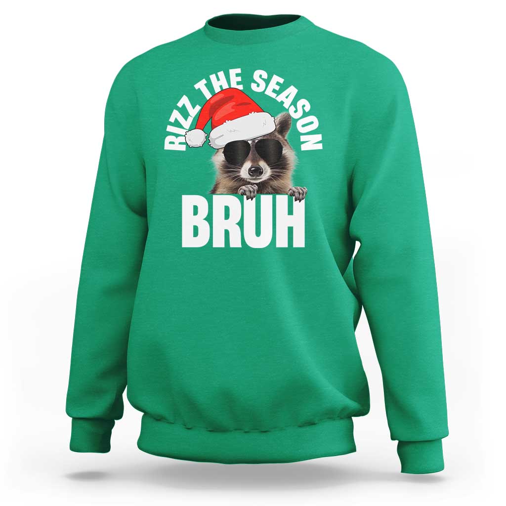 Funny Rizz Christmas Raccoon Sweatshirt Rizz The Season Bruh Santa Hat - Wonder Print Shop