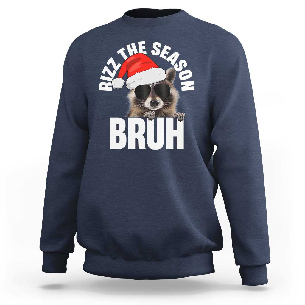 Funny Rizz Christmas Raccoon Sweatshirt Rizz The Season Bruh Santa Hat - Wonder Print Shop