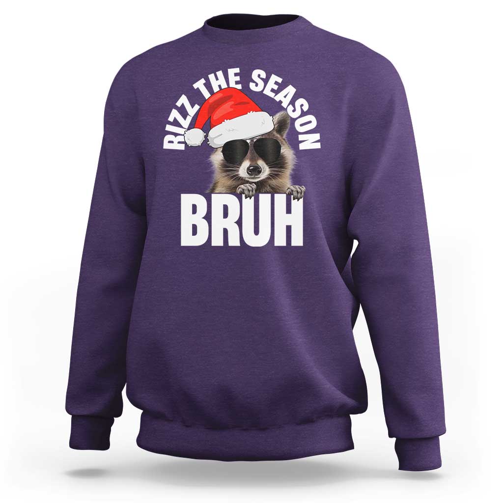 Funny Rizz Christmas Raccoon Sweatshirt Rizz The Season Bruh Santa Hat - Wonder Print Shop