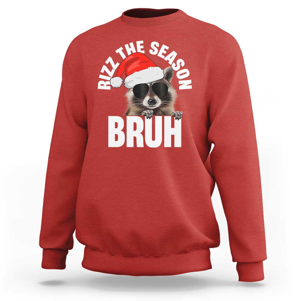 Funny Rizz Christmas Raccoon Sweatshirt Rizz The Season Bruh Santa Hat - Wonder Print Shop