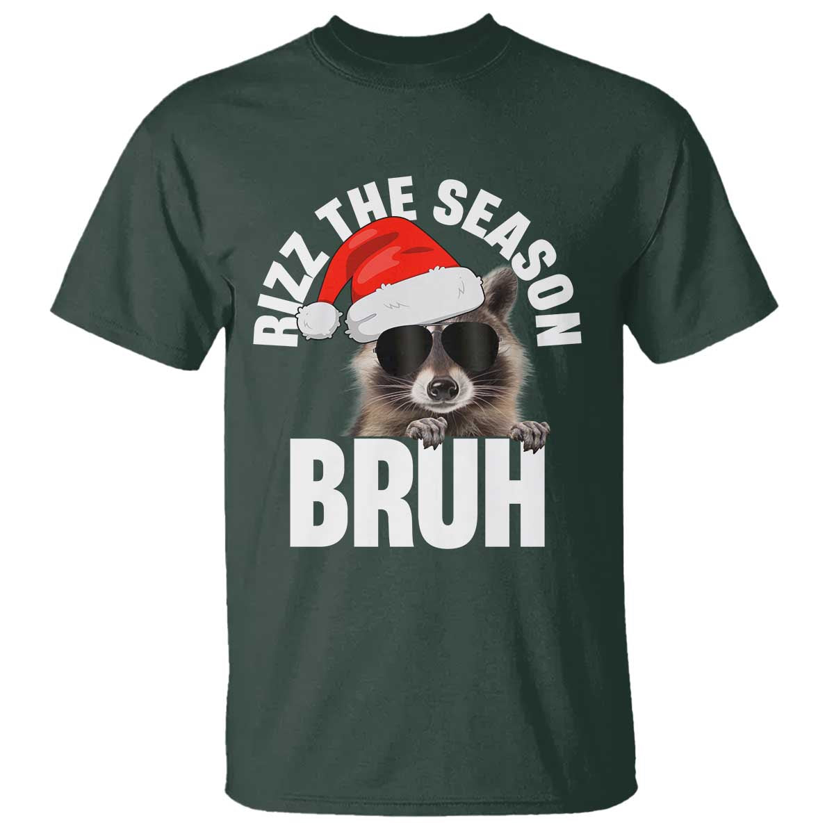 Funny Rizz Christmas Raccoon T Shirt Rizz The Season Bruh Santa Hat - Wonder Print Shop