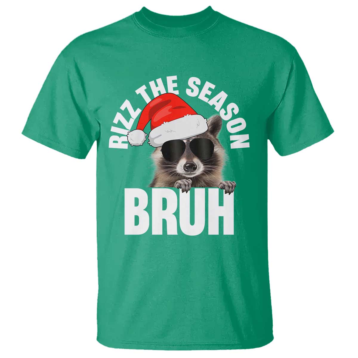 Funny Rizz Christmas Raccoon T Shirt Rizz The Season Bruh Santa Hat - Wonder Print Shop