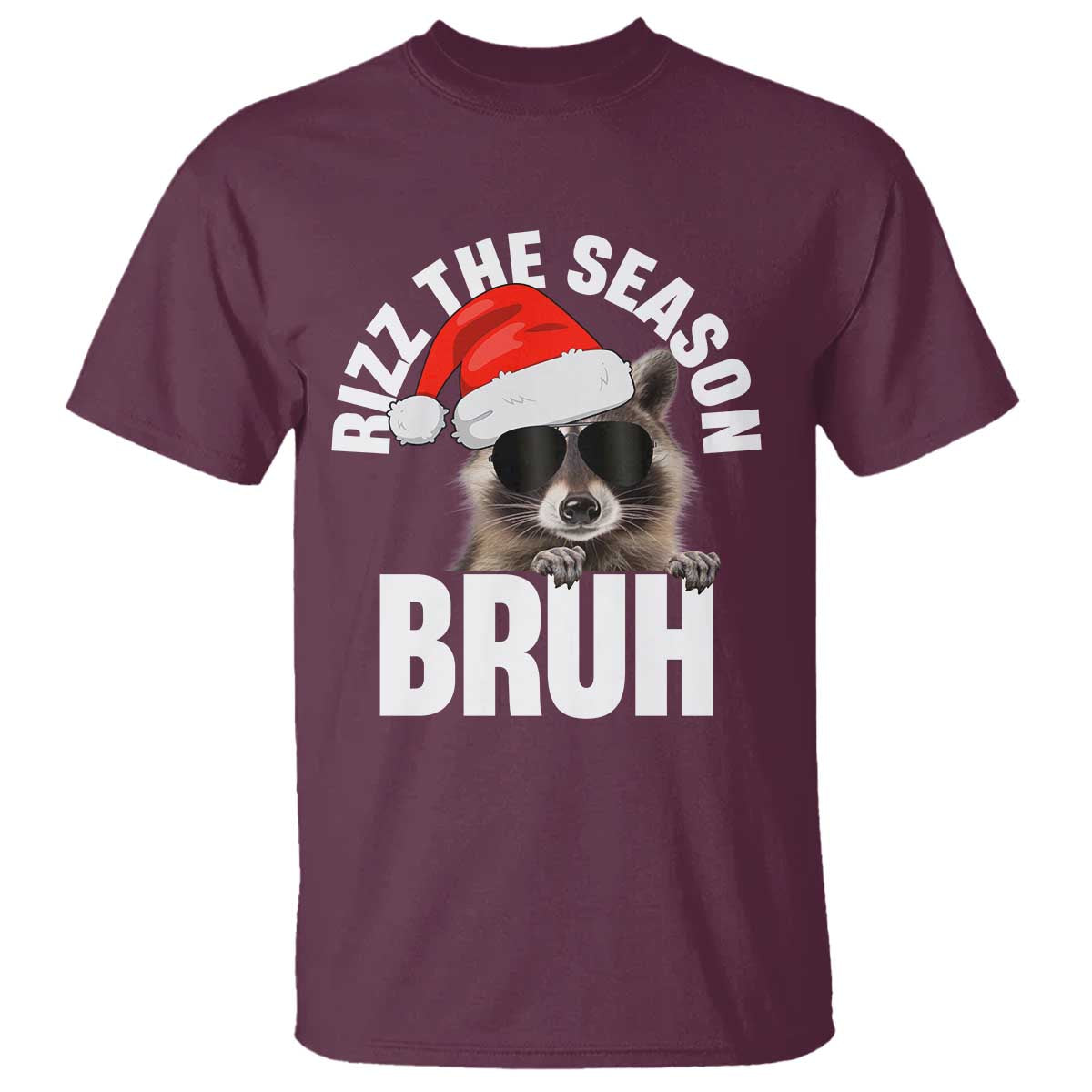 Funny Rizz Christmas Raccoon T Shirt Rizz The Season Bruh Santa Hat - Wonder Print Shop