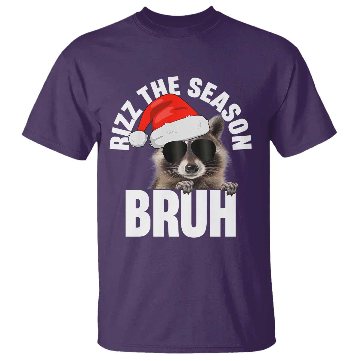 Funny Rizz Christmas Raccoon T Shirt Rizz The Season Bruh Santa Hat - Wonder Print Shop