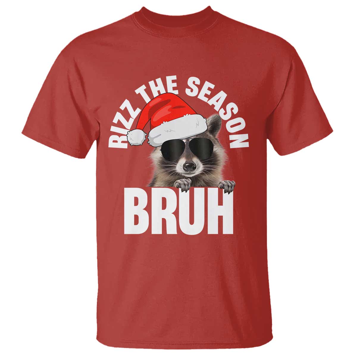 Funny Rizz Christmas Raccoon T Shirt Rizz The Season Bruh Santa Hat - Wonder Print Shop