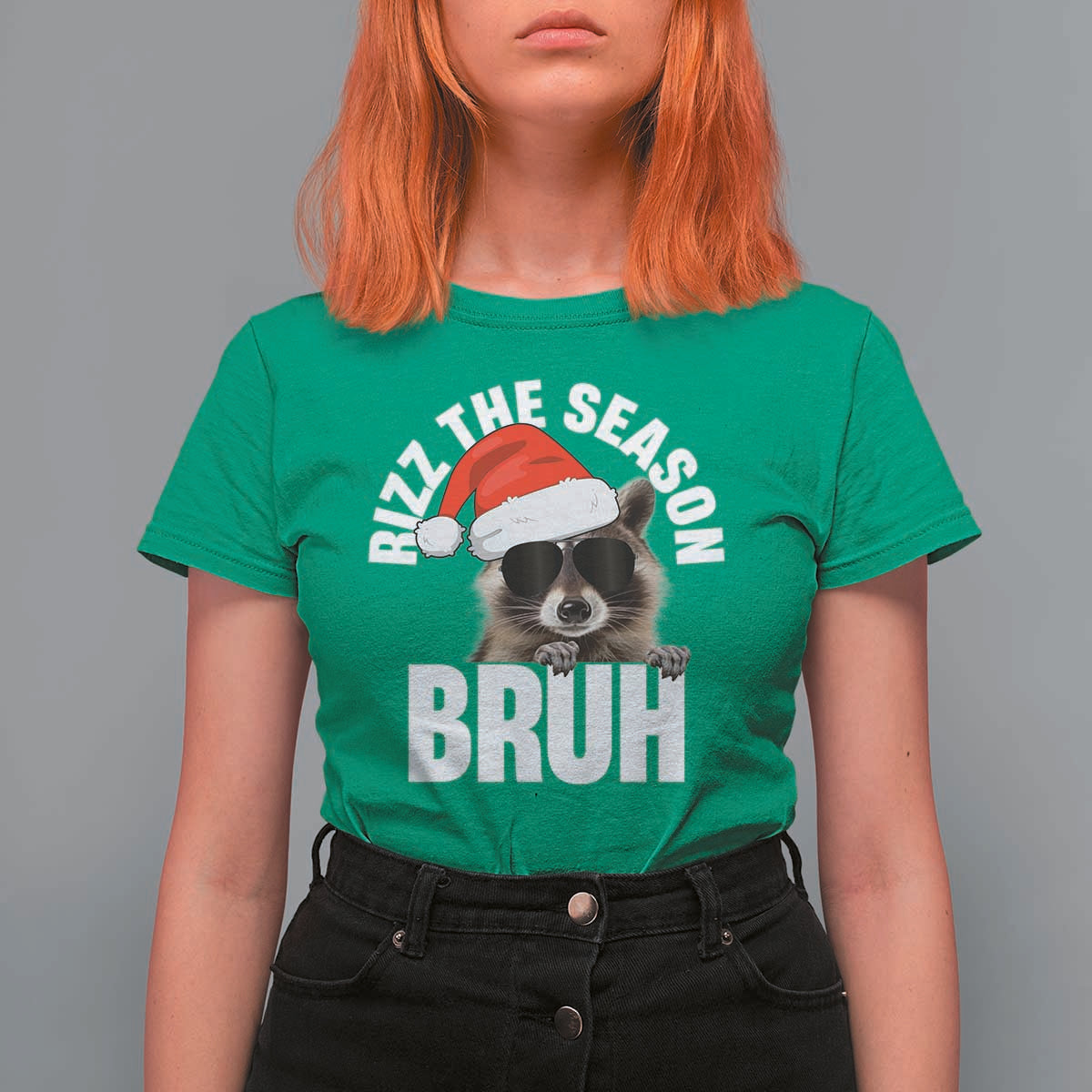 Funny Rizz Christmas Raccoon T Shirt For Women Rizz The Season Bruh Santa Hat - Wonder Print Shop
