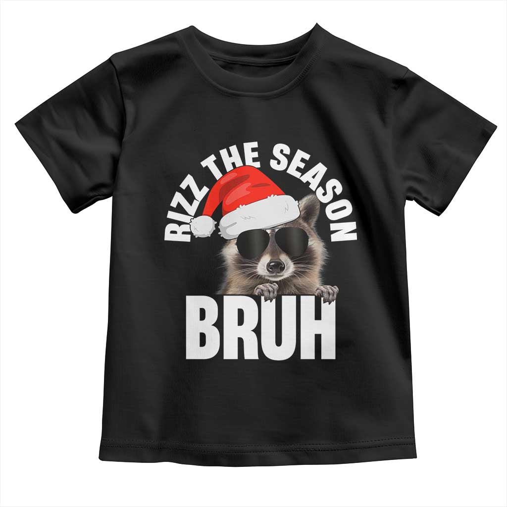 Funny Rizz Christmas Raccoon Toddler T Shirt Rizz The Season Bruh Santa Hat