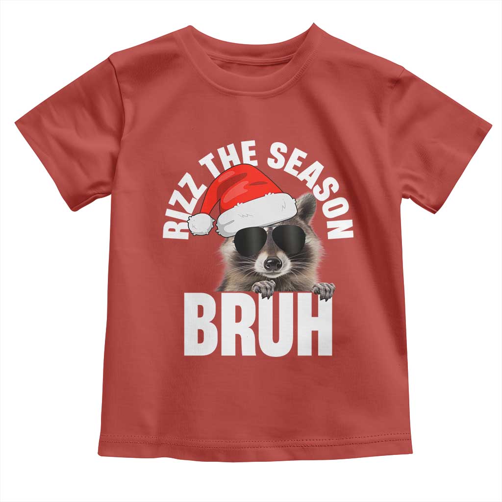 Funny Rizz Christmas Raccoon Toddler T Shirt Rizz The Season Bruh Santa Hat
