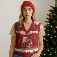 Funny Santa Rizz Xmas V-Neck Knit Sweater Vest Merry Rizzmas Sigmas - Wonder Print Shop