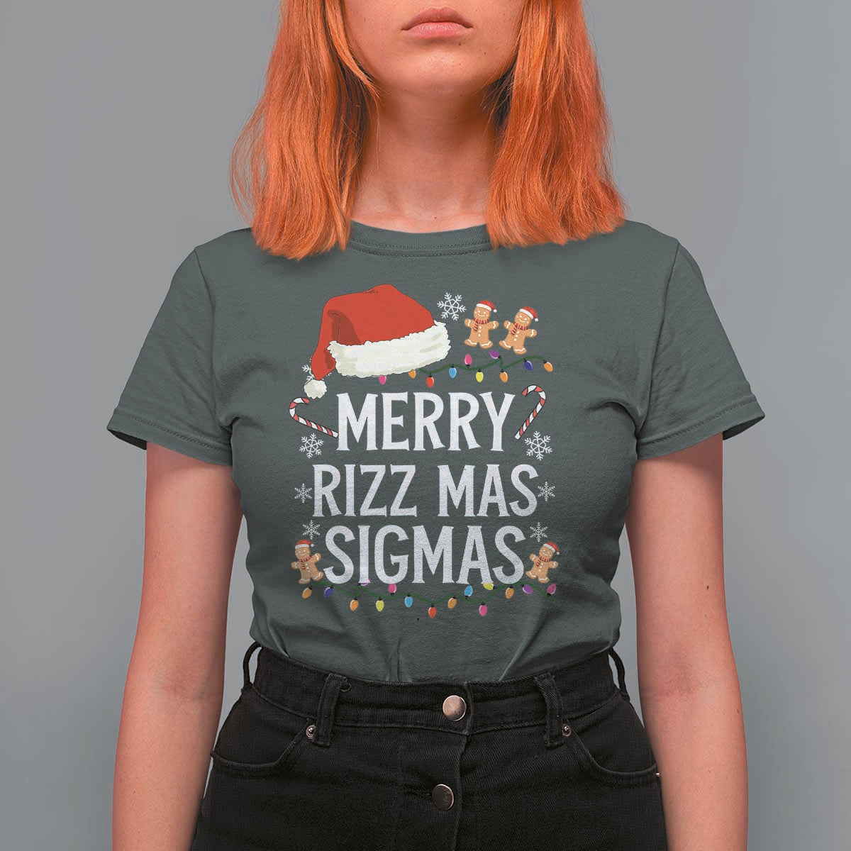 Funny Santa Rizz Christmas T Shirt For Women Merry Rizzmas Sigmas - Wonder Print Shop
