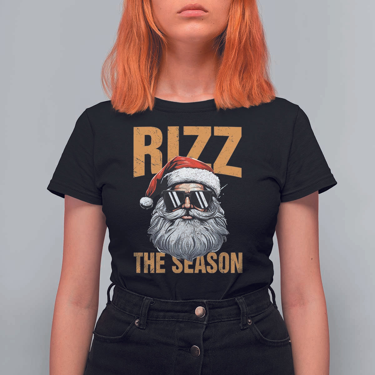 Funny Santa Rizz Christmas T Shirt For Women Rizz The Season - Wonder Print Shop
