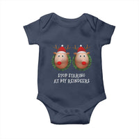 Funny Christmas Chest Joke Baby Onesie Stop Staring At My Reindeers Merry Titmas Boobs