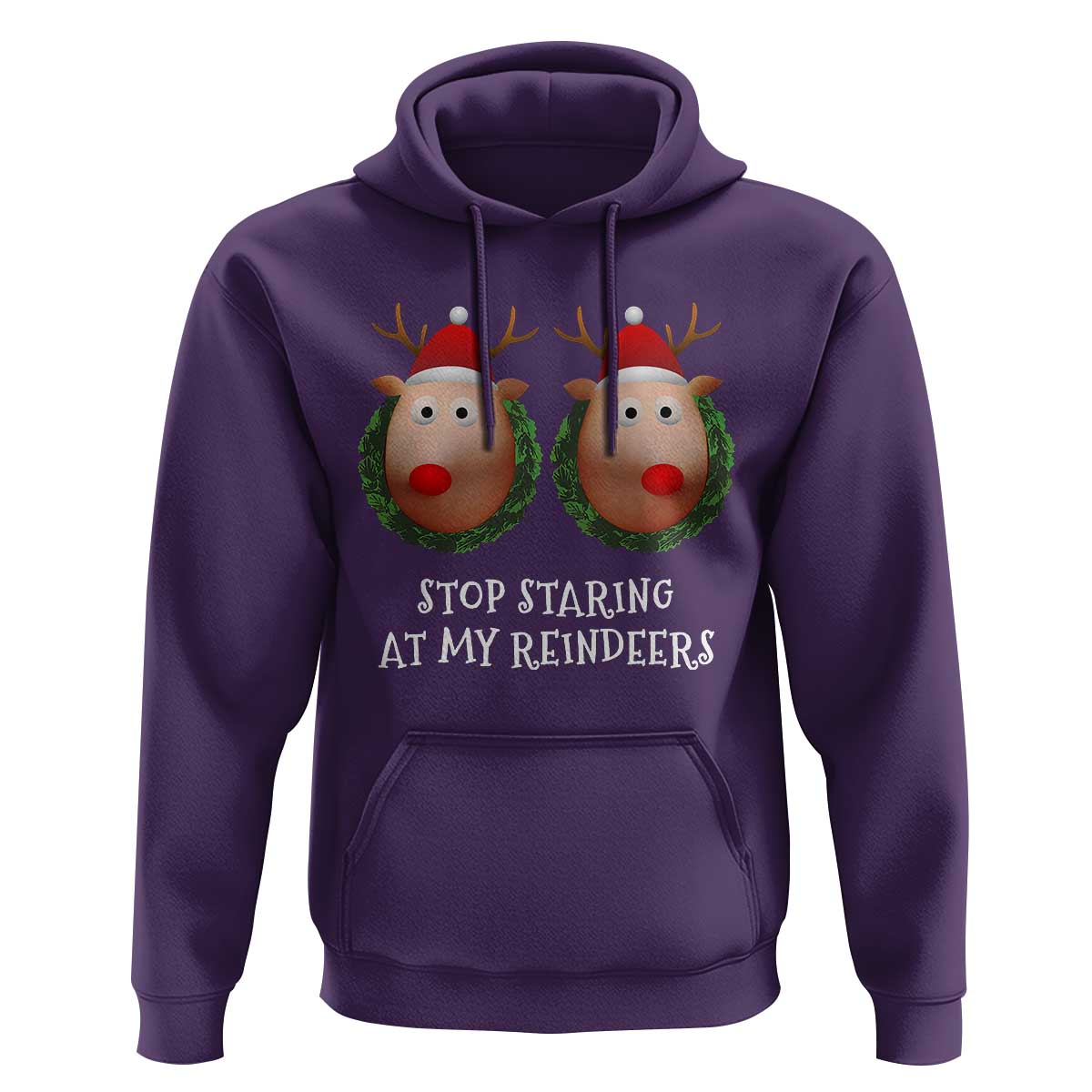 Funny Christmas Chest Joke Hoodie Stop Staring At My Reindeers Merry Titmas Boobs