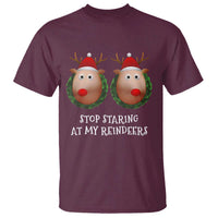 Funny Christmas Chest Joke T Shirt Stop Staring At My Reindeers Merry Titmas Boobs - Wonder Print Shop