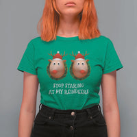 Funny Christmas Chest Joke T Shirt For Women Stop Staring At My Reindeers Merry Titmas Boobs - Wonder Print Shop