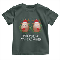 Funny Christmas Chest Joke Toddler T Shirt Stop Staring At My Reindeers Merry Titmas Boobs