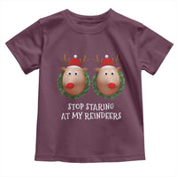 Funny Christmas Chest Joke Toddler T Shirt Stop Staring At My Reindeers Merry Titmas Boobs