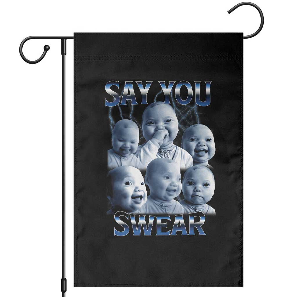 Funny Tuff Baby Meme Garden Flag Say You Swear Viral AI Niche Baby Holding Back Laugh - Wonder Print Shop