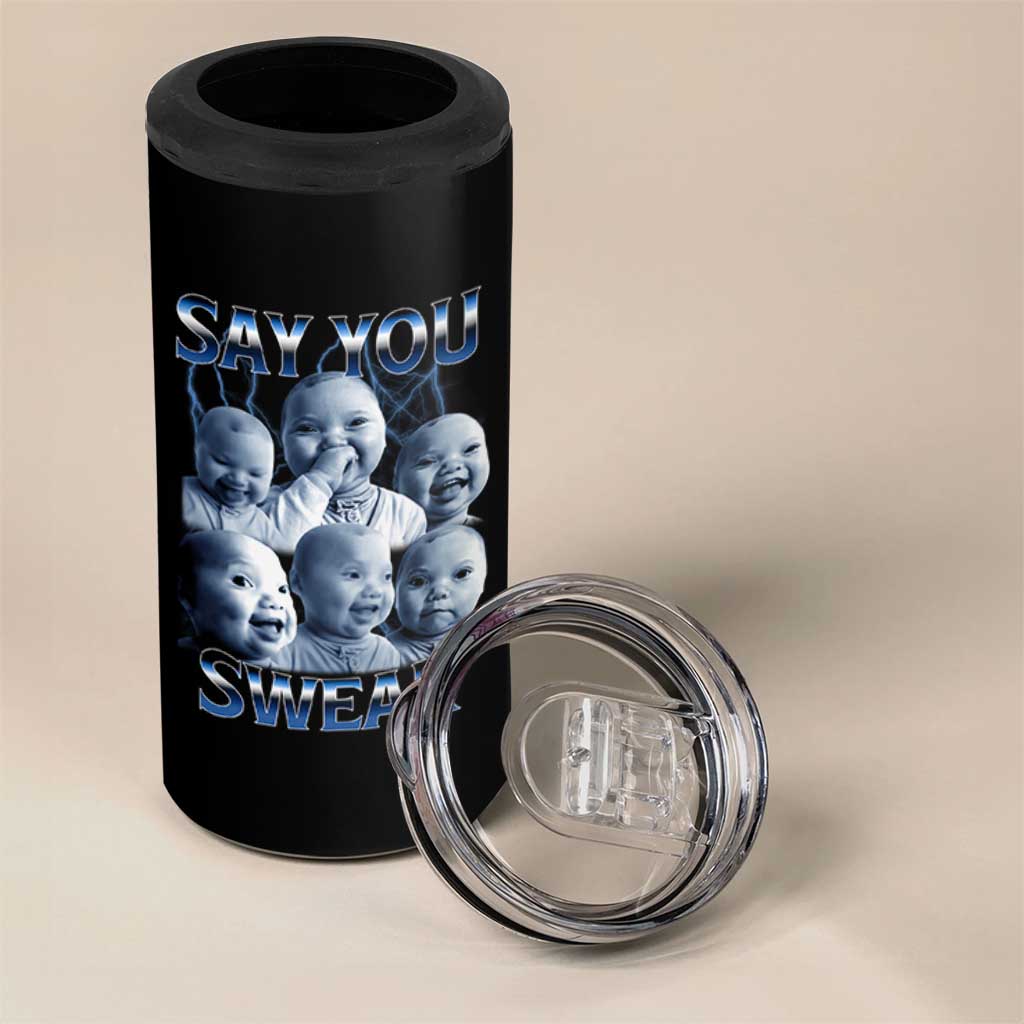 Funny Tuff Baby Meme 4 in 1 Can Cooler Tumbler Say You Swear Viral AI Niche Baby Holding Back Laugh - Wonder Print Shop