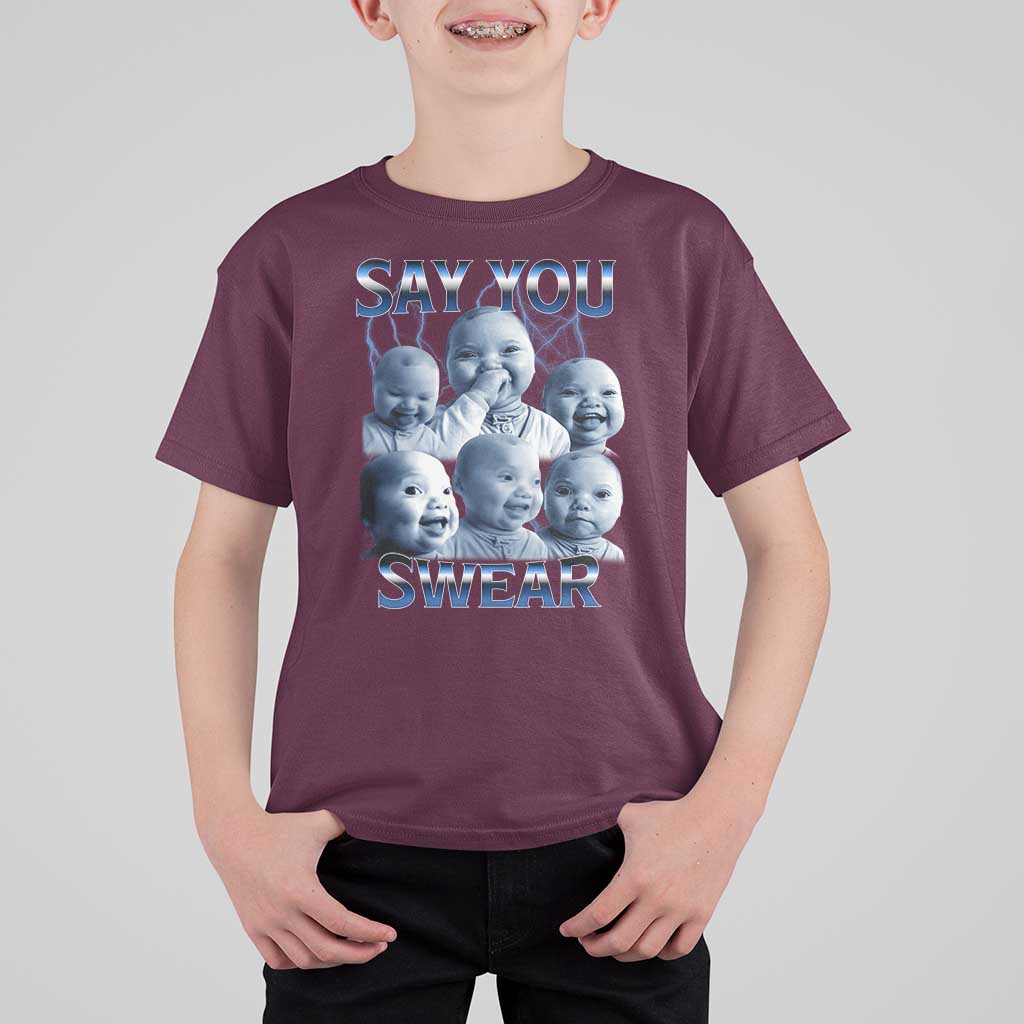 Funny Tuff Baby Meme T Shirt For Kid Say You Swear Viral AI Niche Baby Holding Back Laugh - Wonder Print Shop