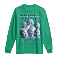 Funny Tuff Baby Meme Long Sleeve Shirt Say You Swear Viral AI Niche Baby Holding Back Laugh - Wonder Print Shop