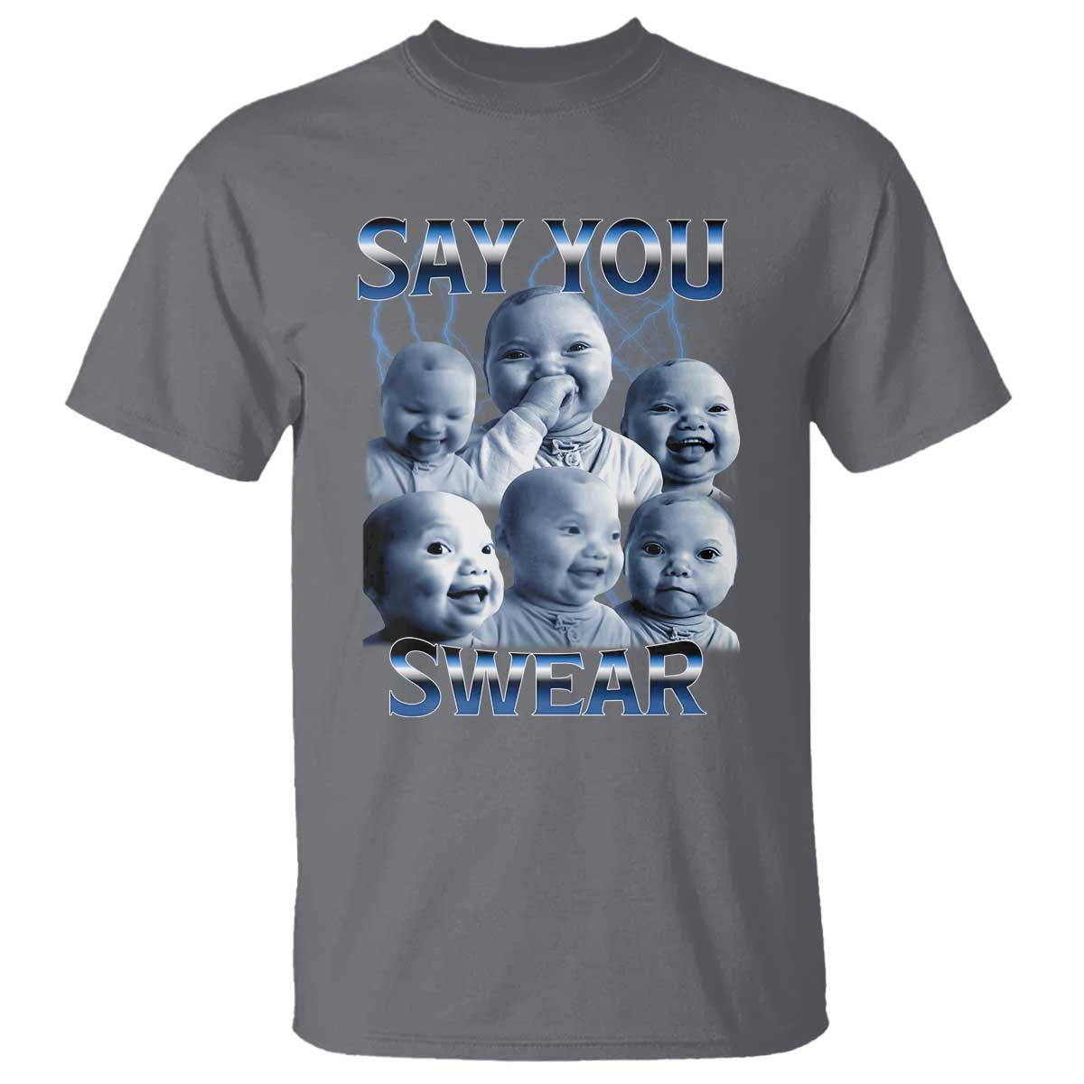 Funny Tuff Baby Meme T Shirt Say You Swear Viral AI Niche Baby Holding Back Laugh - Wonder Print Shop