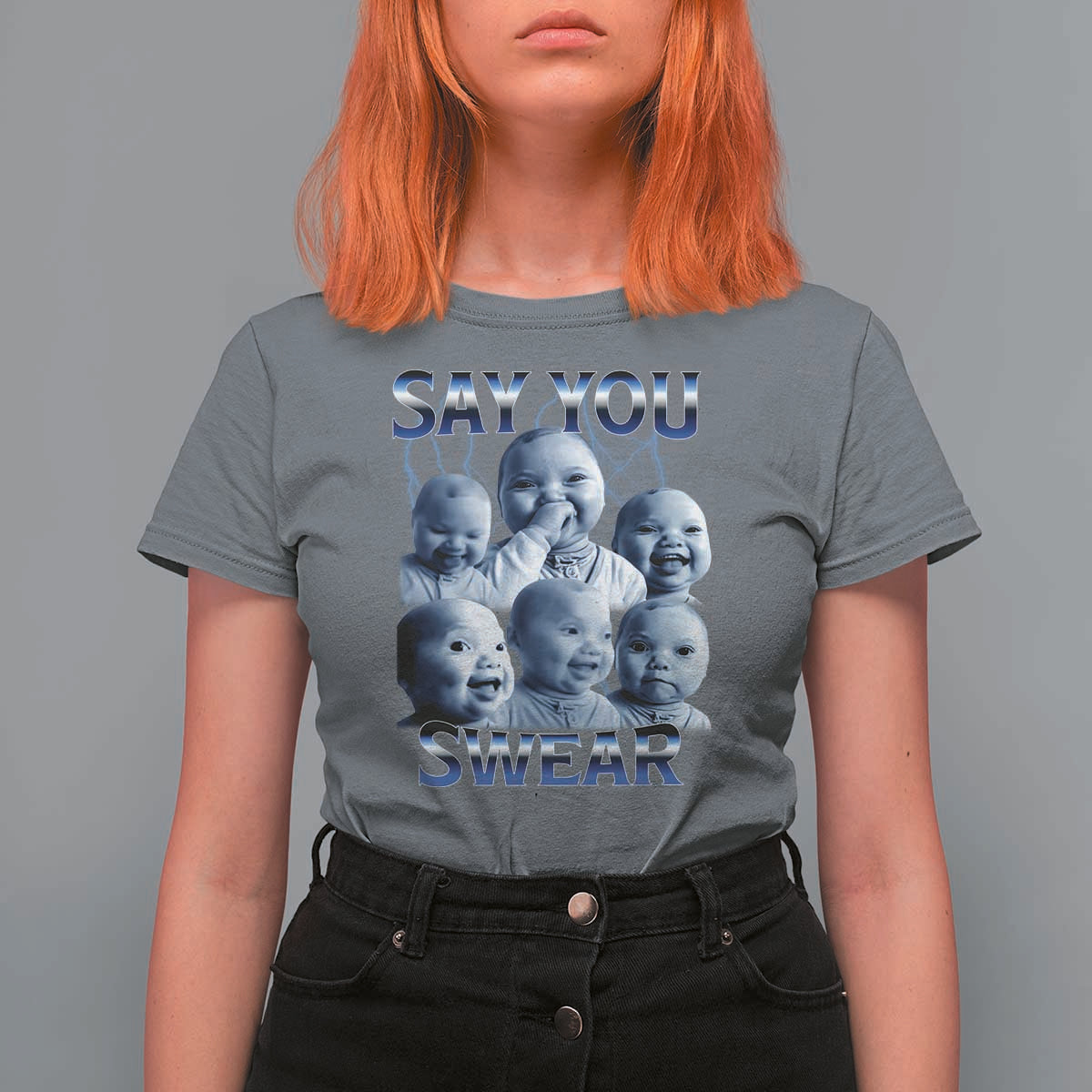 Funny Tuff Baby Meme T Shirt For Women Say You Swear Viral AI Niche Baby Holding Back Laugh - Wonder Print Shop