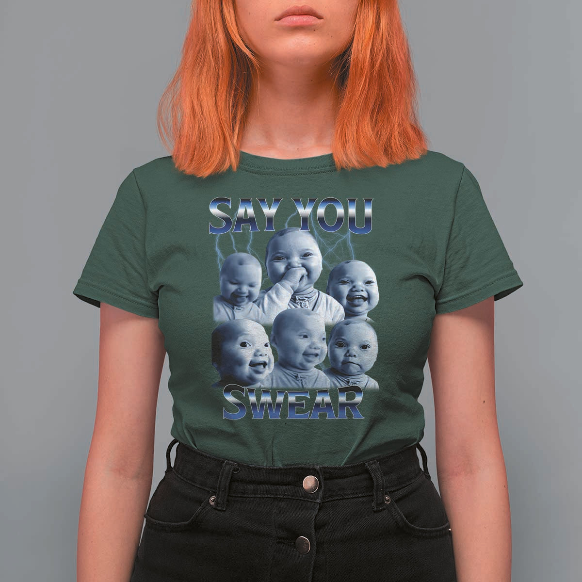 Funny Tuff Baby Meme T Shirt For Women Say You Swear Viral AI Niche Baby Holding Back Laugh - Wonder Print Shop