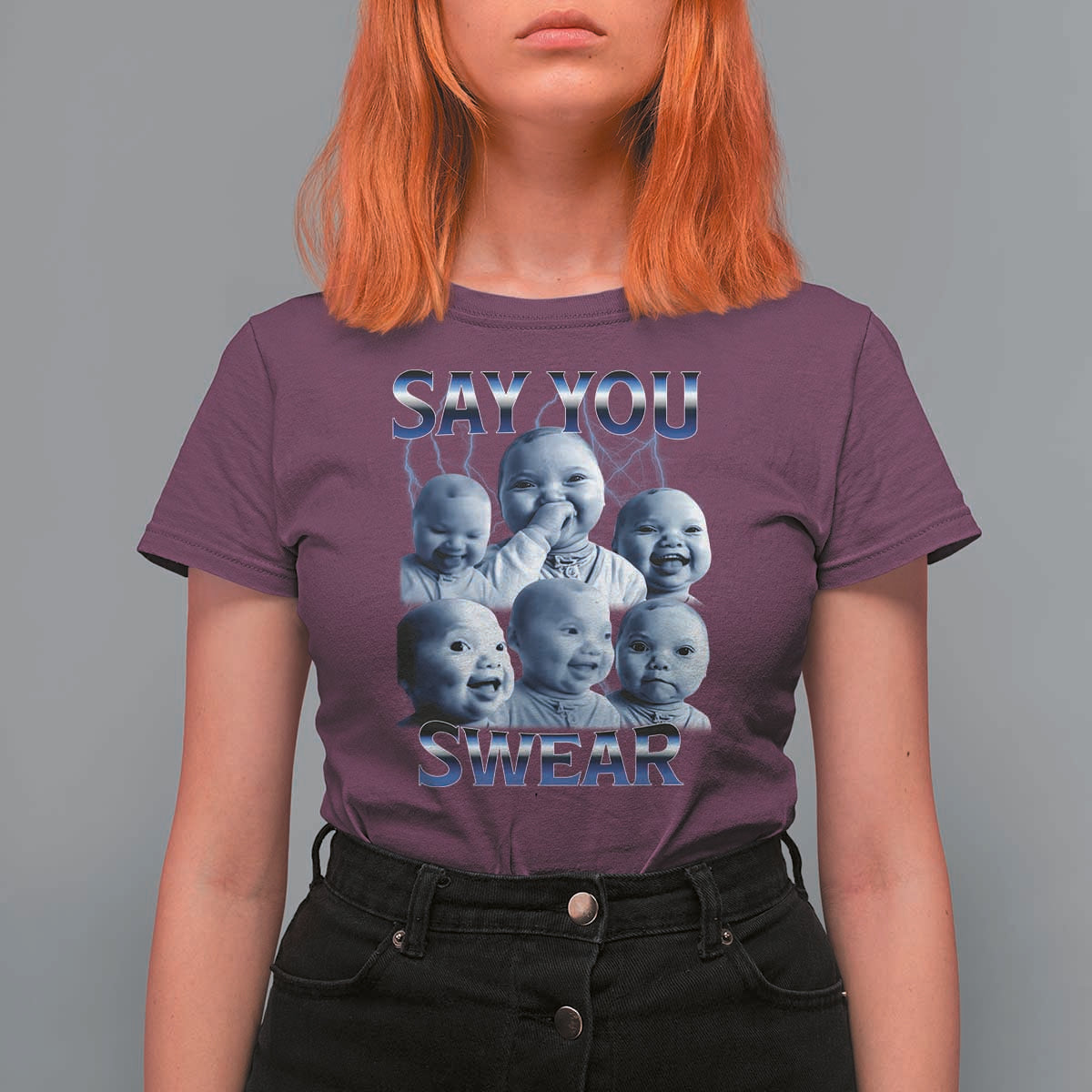Funny Tuff Baby Meme T Shirt For Women Say You Swear Viral AI Niche Baby Holding Back Laugh - Wonder Print Shop