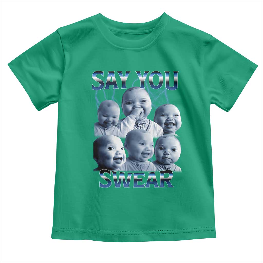 Funny Tuff Baby Meme Toddler T Shirt Say You Swear Viral AI Niche Baby Holding Back Laugh - Wonder Print Shop