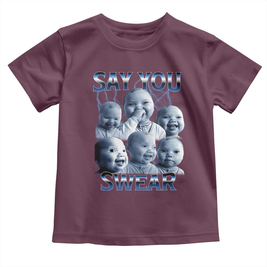 Funny Tuff Baby Meme Toddler T Shirt Say You Swear Viral AI Niche Baby Holding Back Laugh - Wonder Print Shop