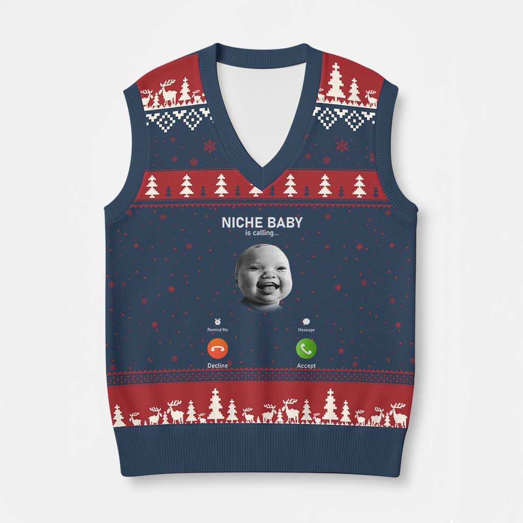 Funny Tuff Baby Meme V-Neck Knit Sweater Vest Tell ‘Em Son AI Niche Baby Motion Holding Laugh - Wonder Print Shop