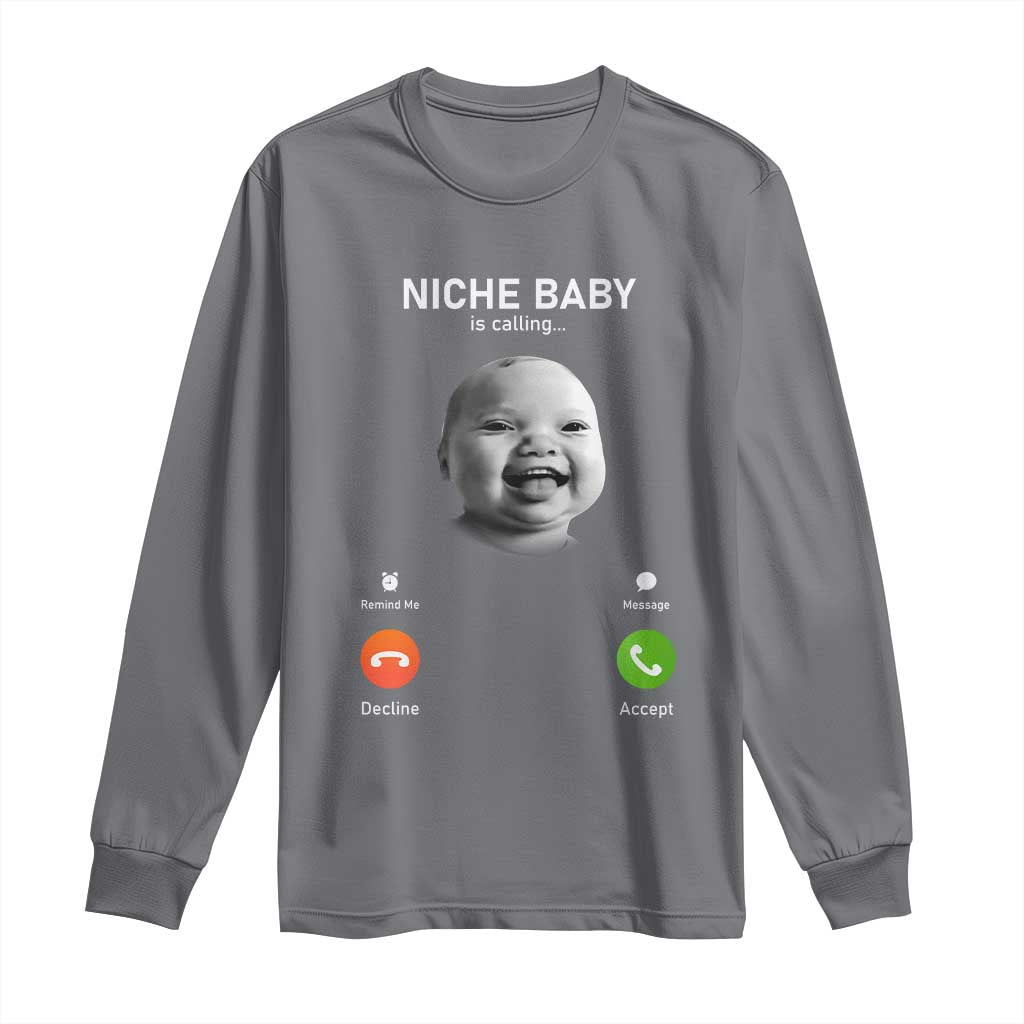 Funny Tuff Baby Meme Long Sleeve Shirt Tell ‘Em Son AI Niche Baby Motion Holding Laugh - Wonder Print Shop