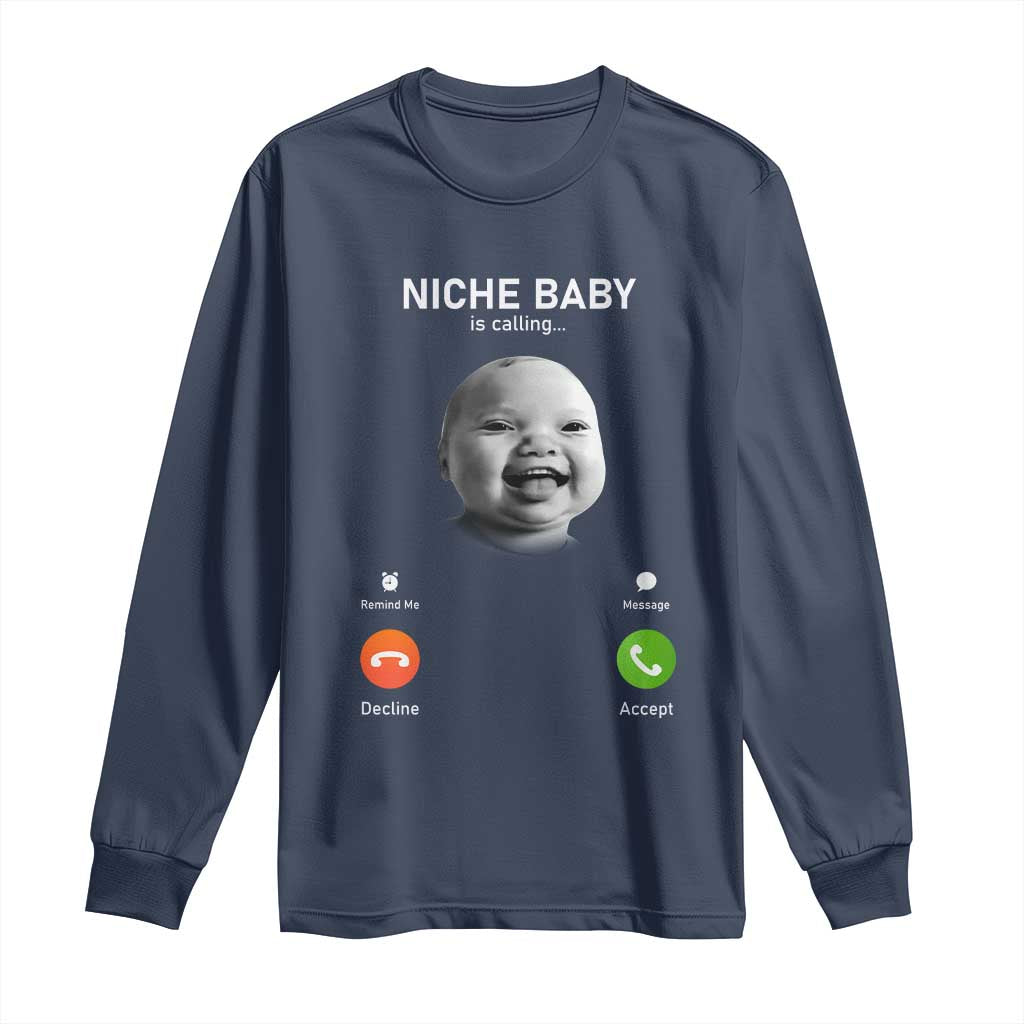 Funny Tuff Baby Meme Long Sleeve Shirt Tell ‘Em Son AI Niche Baby Motion Holding Laugh - Wonder Print Shop