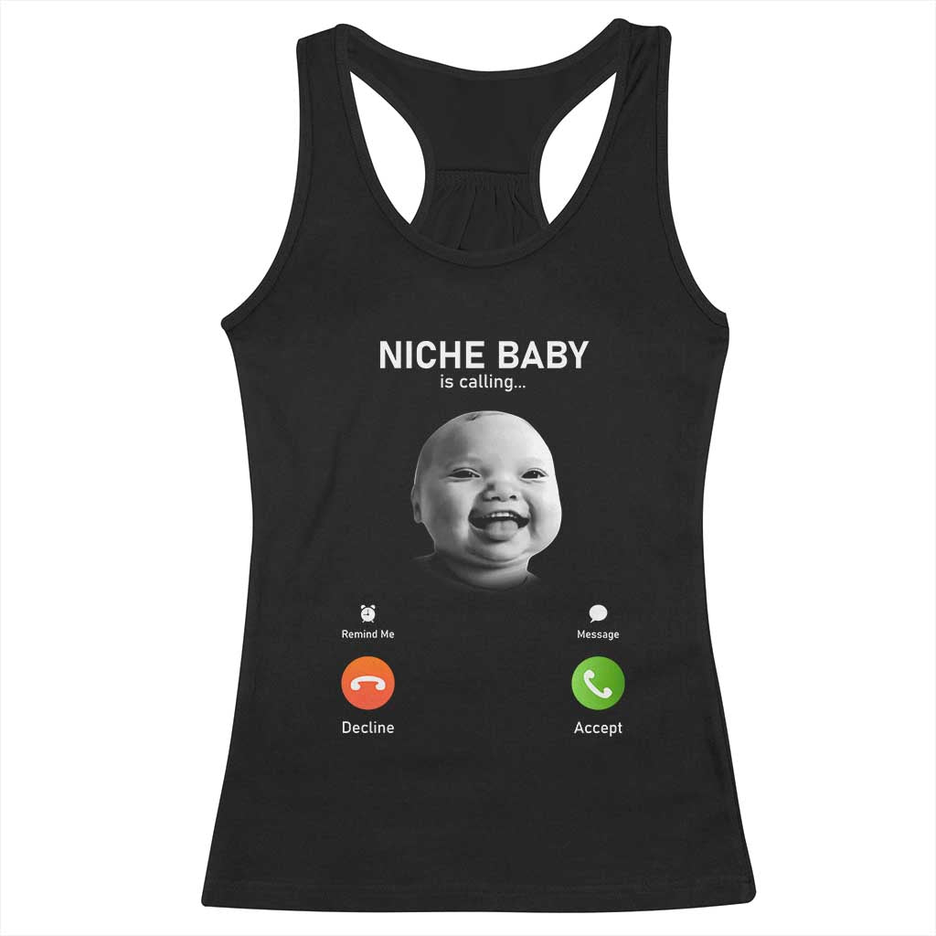 Funny Tuff Baby Meme Racerback Tank Top Tell ‘Em Son AI Niche Baby Motion Holding Laugh - Wonder Print Shop