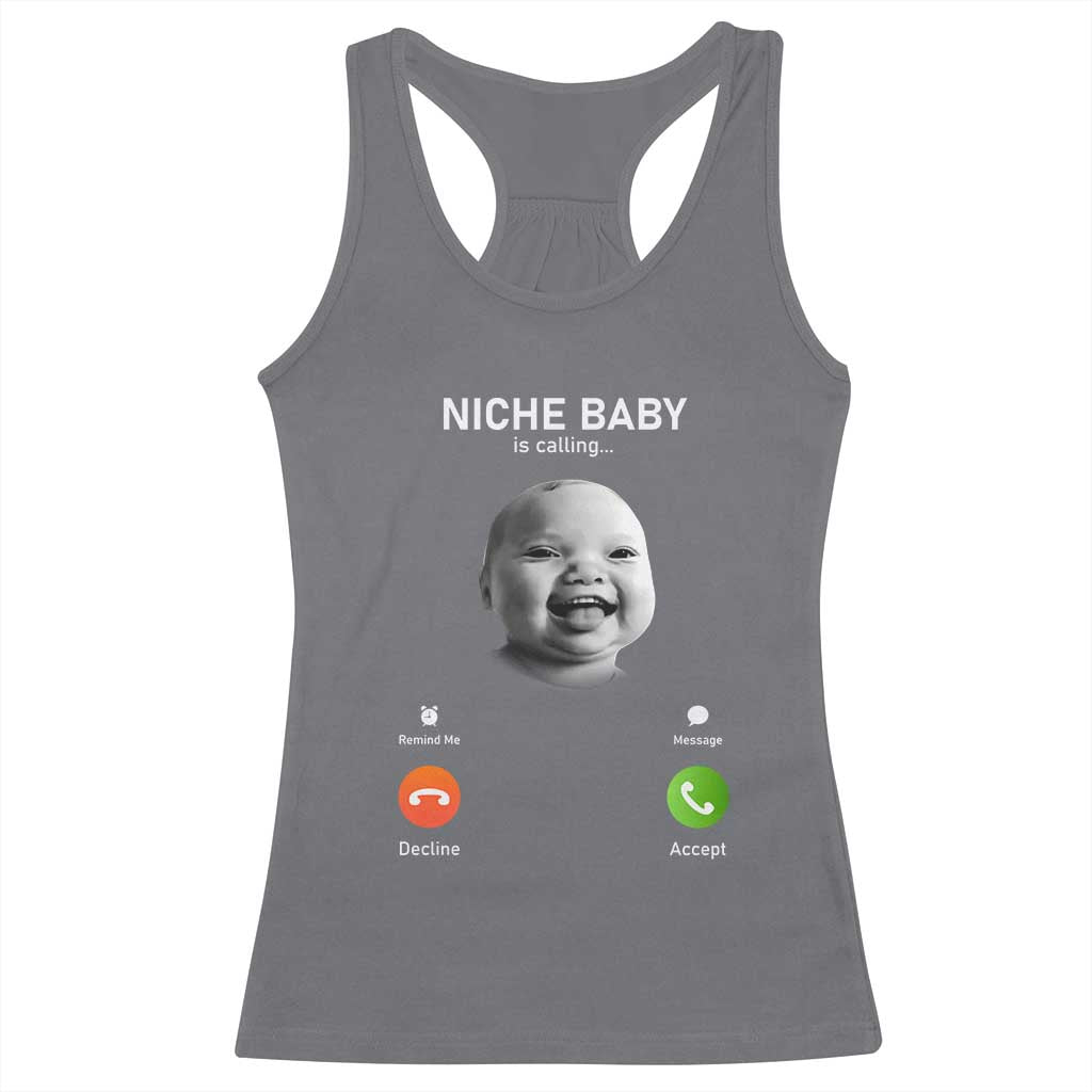 Funny Tuff Baby Meme Racerback Tank Top Tell ‘Em Son AI Niche Baby Motion Holding Laugh - Wonder Print Shop