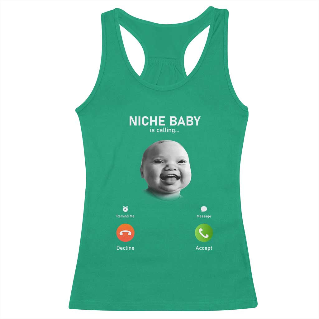 Funny Tuff Baby Meme Racerback Tank Top Tell ‘Em Son AI Niche Baby Motion Holding Laugh - Wonder Print Shop