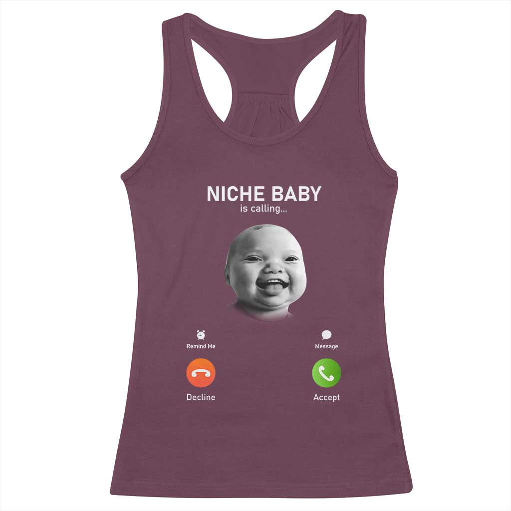 Funny Tuff Baby Meme Racerback Tank Top Tell ‘Em Son AI Niche Baby Motion Holding Laugh - Wonder Print Shop