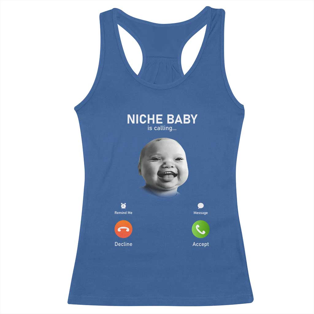 Funny Tuff Baby Meme Racerback Tank Top Tell ‘Em Son AI Niche Baby Motion Holding Laugh - Wonder Print Shop