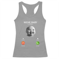 Funny Tuff Baby Meme Racerback Tank Top Tell ‘Em Son AI Niche Baby Motion Holding Laugh - Wonder Print Shop