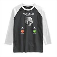Funny Tuff Baby Meme Raglan Shirt Tell ‘Em Son AI Niche Baby Motion Holding Laugh - Wonder Print Shop