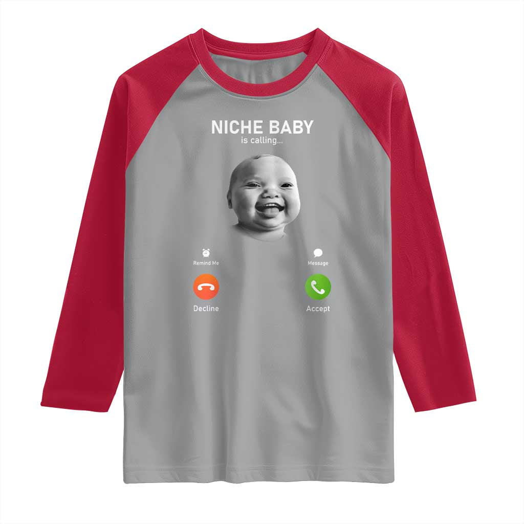Funny Tuff Baby Meme Raglan Shirt Tell ‘Em Son AI Niche Baby Motion Holding Laugh - Wonder Print Shop