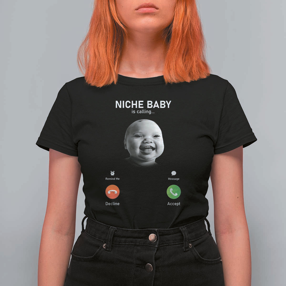 Funny Tuff Baby Meme T Shirt For Women Tell ‘Em Son AI Niche Baby Motion Holding Laugh - Wonder Print Shop