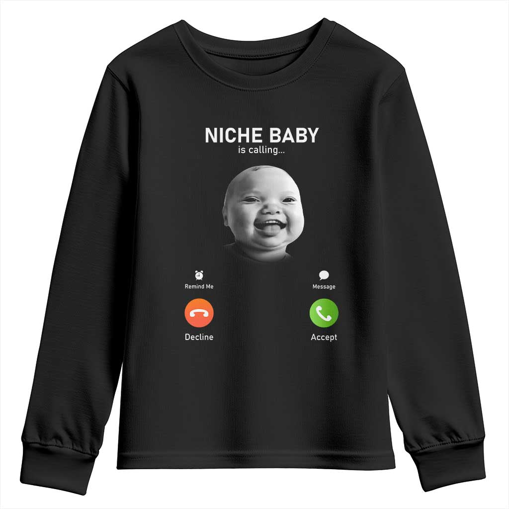 Funny Tuff Baby Meme Youth Sweatshirt Tell ‘Em Son AI Niche Baby Motion Holding Laugh - Wonder Print Shop