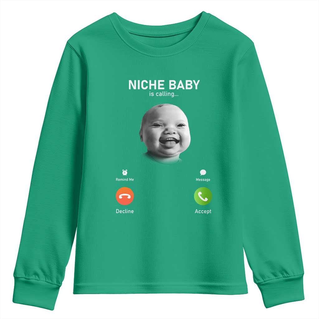 Funny Tuff Baby Meme Youth Sweatshirt Tell ‘Em Son AI Niche Baby Motion Holding Laugh - Wonder Print Shop