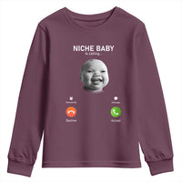 Funny Tuff Baby Meme Youth Sweatshirt Tell ‘Em Son AI Niche Baby Motion Holding Laugh - Wonder Print Shop