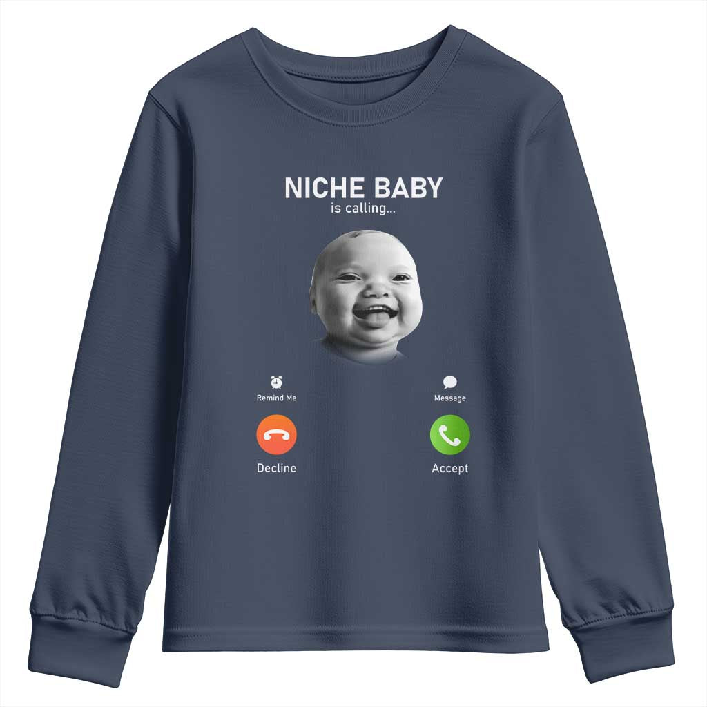 Funny Tuff Baby Meme Youth Sweatshirt Tell ‘Em Son AI Niche Baby Motion Holding Laugh - Wonder Print Shop