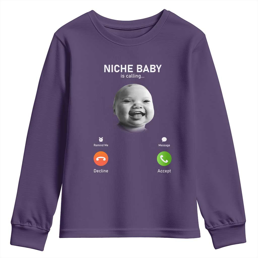 Funny Tuff Baby Meme Youth Sweatshirt Tell ‘Em Son AI Niche Baby Motion Holding Laugh - Wonder Print Shop
