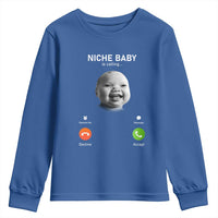 Funny Tuff Baby Meme Youth Sweatshirt Tell ‘Em Son AI Niche Baby Motion Holding Laugh - Wonder Print Shop
