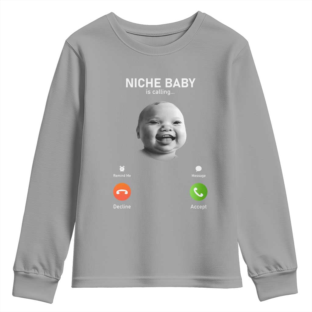 Funny Tuff Baby Meme Youth Sweatshirt Tell ‘Em Son AI Niche Baby Motion Holding Laugh - Wonder Print Shop